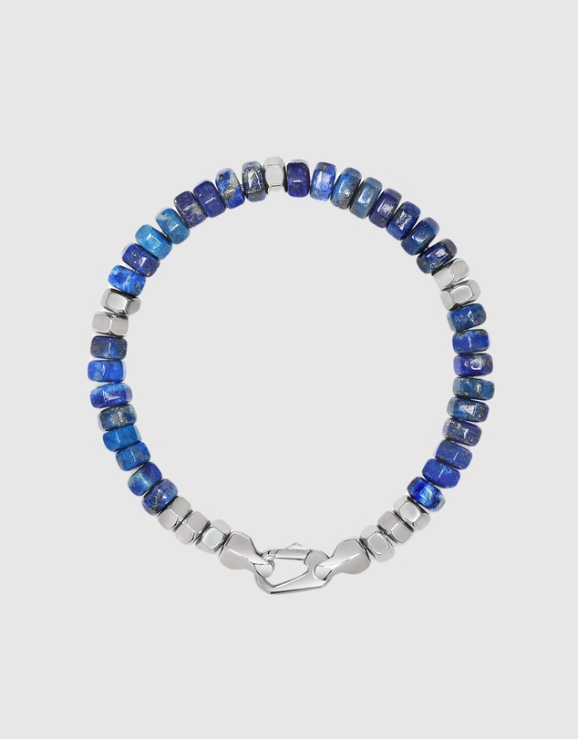Nialaya Jewellery - Men's Hexagon Beaded Bracelet with Blue Lapis and Silver