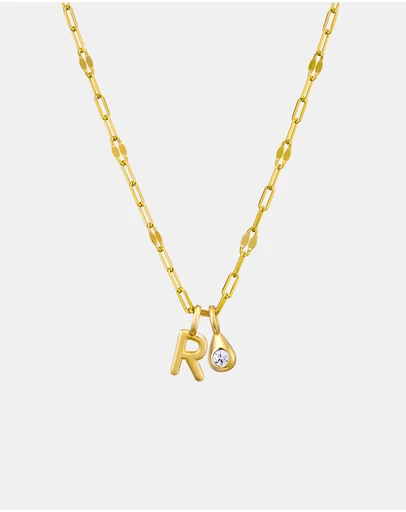 Zoe Olivia - 14K Gold Vermeil Imprint Initial R Cubic Zirconia Necklace