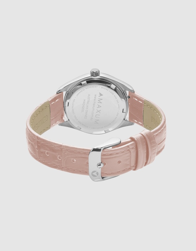 Maxum - Sydney - White Dial, Silver Tone Case & Blush Leather Band