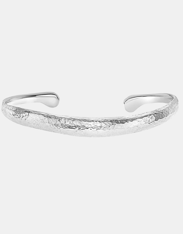 Dower & Hall - Men's Hammered Curved Bangle In Sterling Silver