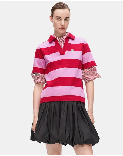 Karl Lagerfeld - Ikon Patch Stripe Short Sleeve Polo Shirt