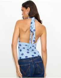 Dazie - Waves Mesh Polka Dot Halter Top
