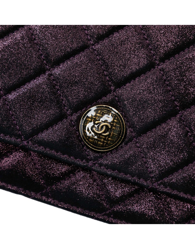 Pre-Loved by Azura Reborn - Pre-Loved Quilted Iridescent Lambskin Tartan Button Wallet On Chain