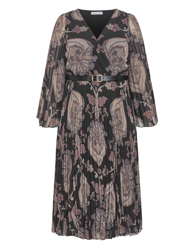City Chic - Eloise Pleat Belted Midi Dress