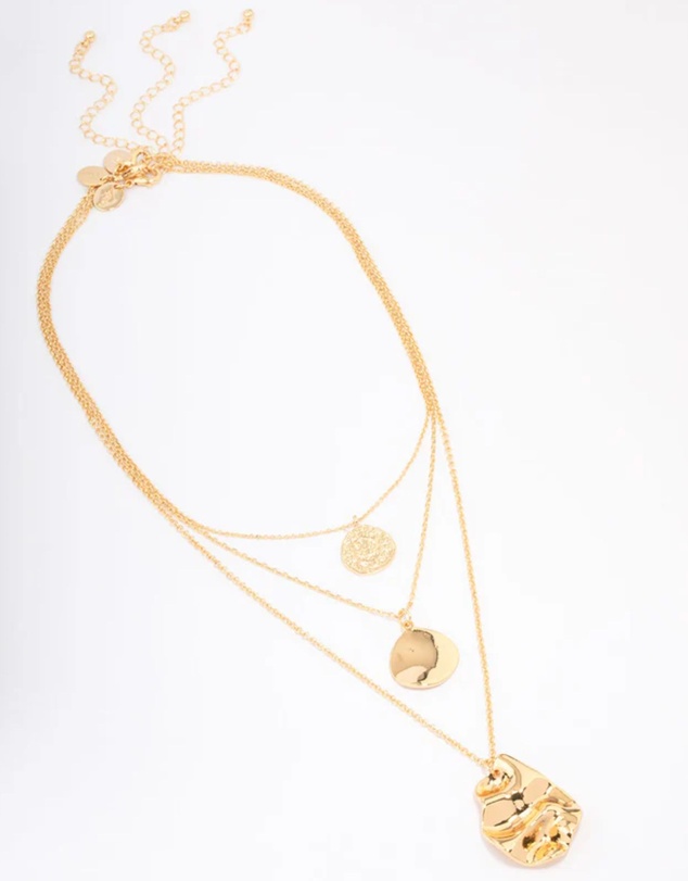 Lovisa - Gold Plated Trio Layered Molten Disc Necklace