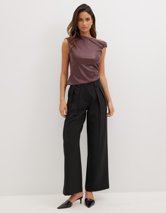 Dazie - Fabulous Flare PU Gathered Top