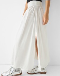 Bershka - Poplin Midi Skirt With Elastic Waistband