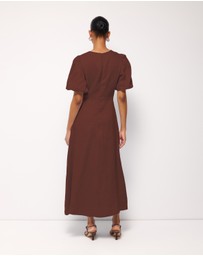 AERE - Elowen Linen Puff Sleeve Midi Dress