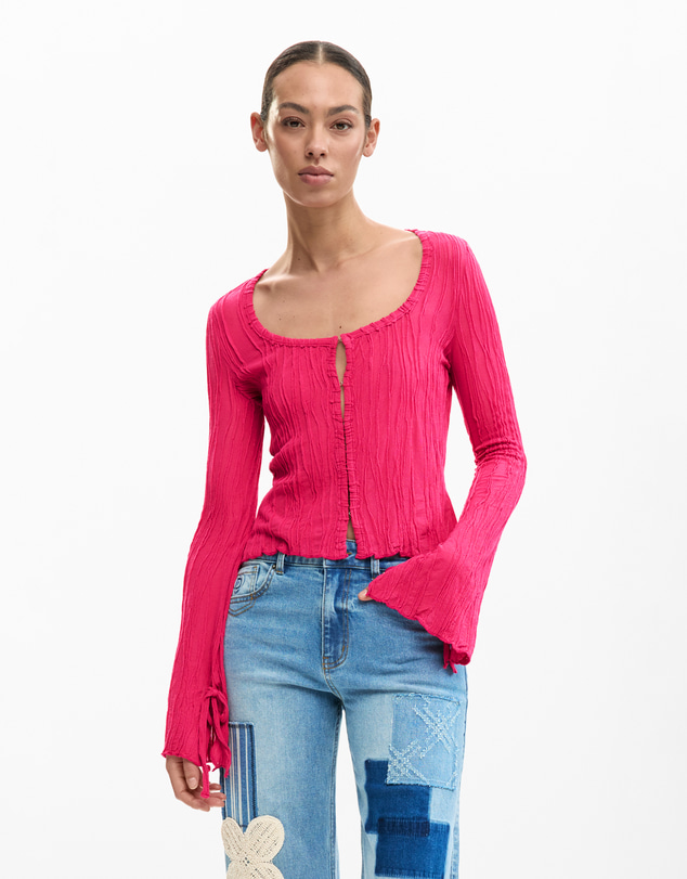 Desigual - T-shirt with snap buttons and tie