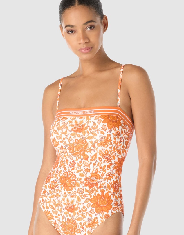 Michael Kors - Provincial Fleur Logo Elastic Underwired Bandeau Swimsuit