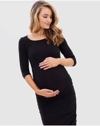 Bamboo Body - 3/4 Sleeve Ruched Maternity Dress