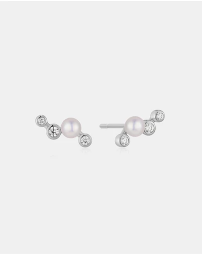 Ania Haie - Ania Haie Silver Zig-Zag Shell Pearl Stud Earrings
