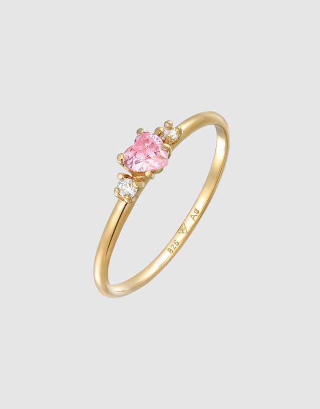 Elli Jewelry - Pink Heart Zirconia Ring in Gold-Plated 925 Silver