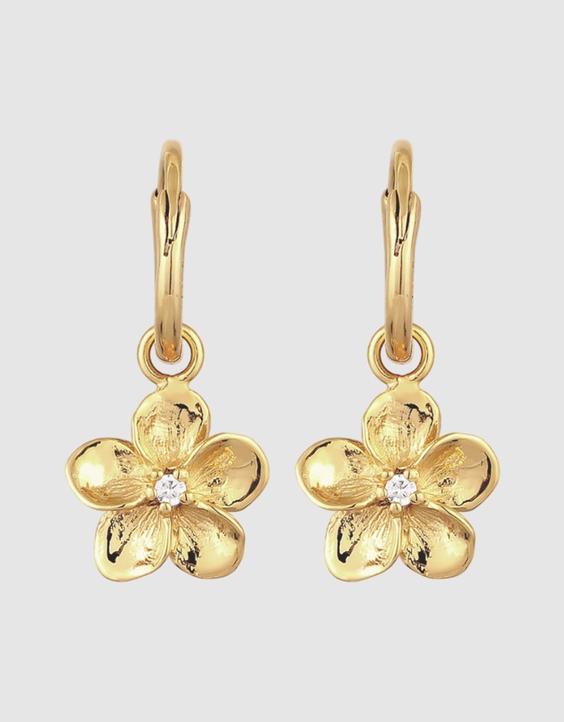 Elli Jewelry - Zirconia Frangipani Hoop Earrings in Gold-Plated 925 Silver