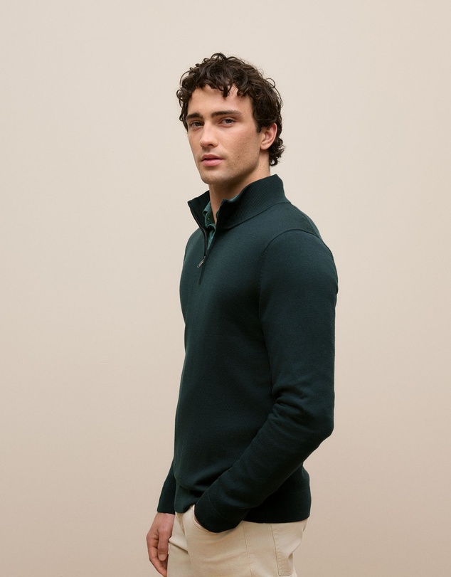 Trenery - Merino Half Zip in Pine Green