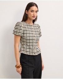 The Fated - Adela Check Puff Sleeve Top