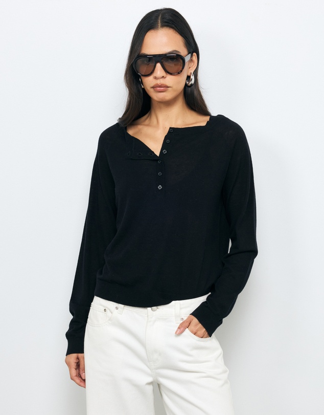 AERE - Asha Semi-Sheer Merino Wool Henley Top