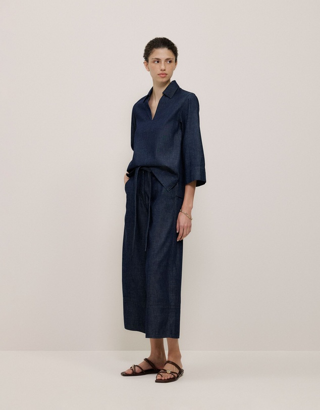 Trenery - Soft Denim Collared Popover in Rinse Wash