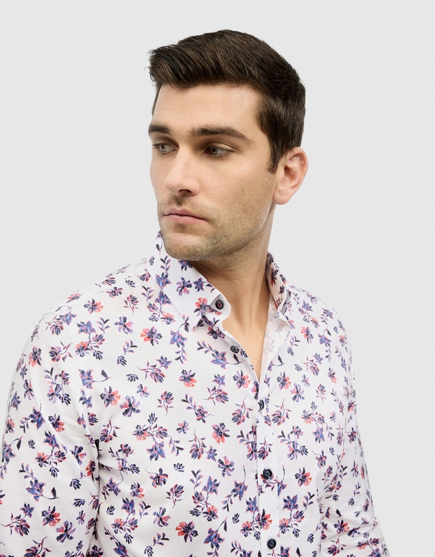 Politix - Two-tone Floral Print Long Sleeve Shirt