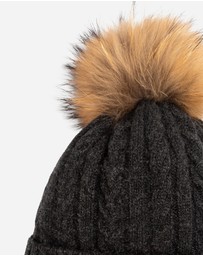 Ozwear Connection Uggs - Ugg Cable Knit Pure Cashmere Beanie With Detachable Pom Pom (Raccoon)