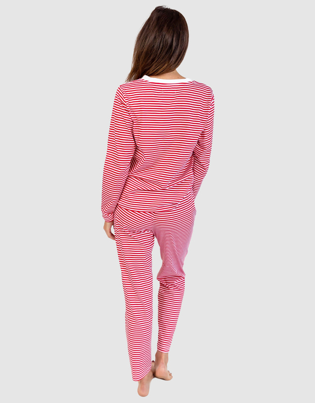 Sant And Abel - Women's Red Jersey Knit Stripe Long PJ Set
