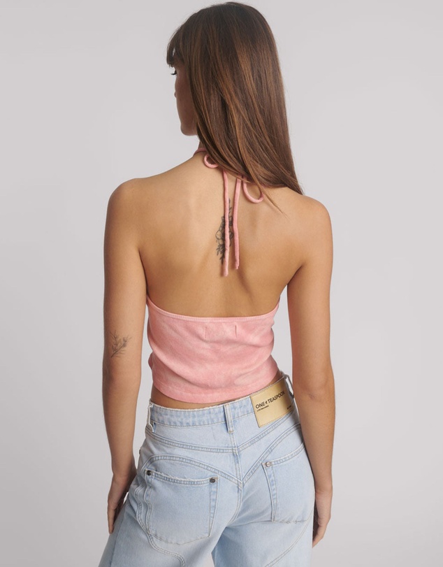 ONE TEASPOON - Tie Dye Heart Cropped Halter Neck Top - Pink