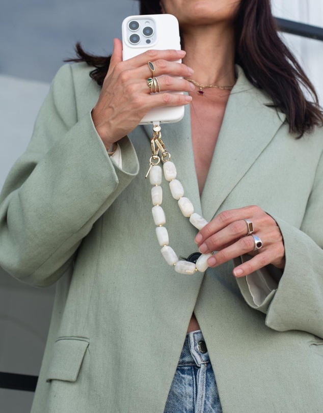 LOUVE COLLECTION - Universal Phone Strap Connector (White) + Abbey Off-White Wristlet