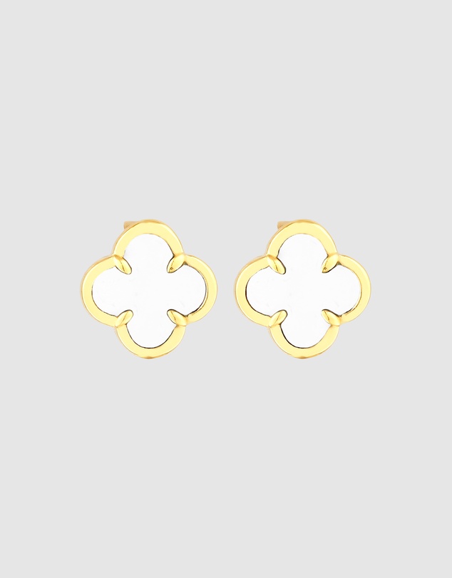 Elli Jewelry - White Enamel Cloverleaf Stud Earrings in Gold-Plated 925 Silver