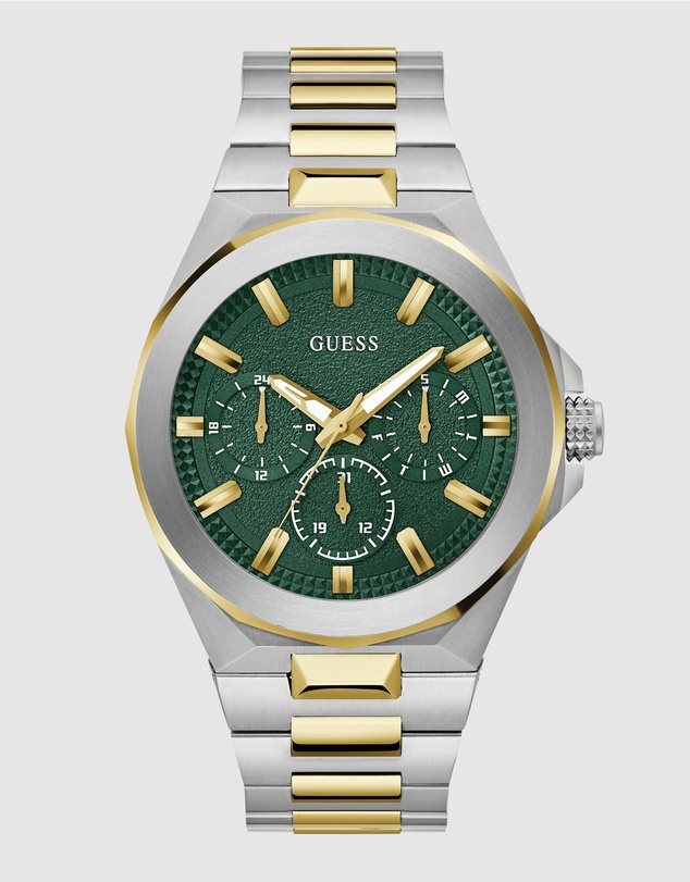 GUESS - Two-Tone Silver and Gold-Tone 46mm Green Dial Men's Watch