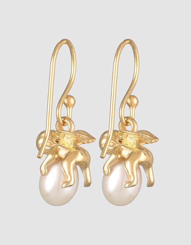 Elli Jewelry - Angel Pendant Pearl Drop Earrings in Gold-Plated 925 Silver