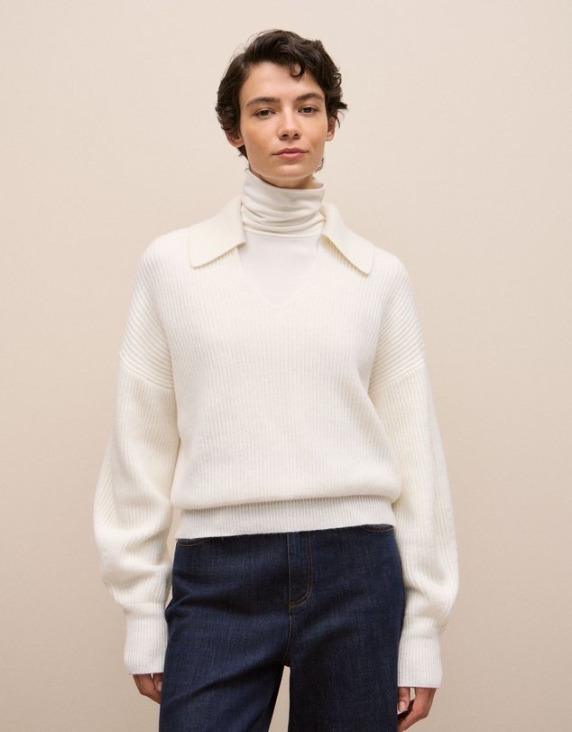 Trenery - Merino Open Collar Knit in Marshmallow