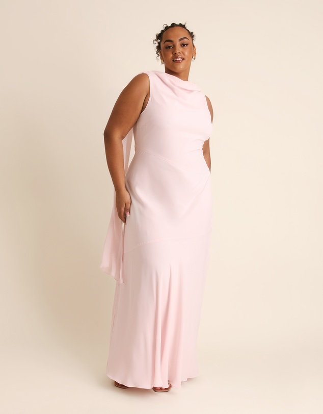 Six Stories - High Cowl Neck Drape Chiffon Bridesmaid Dress