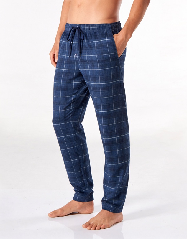 Mitch Dowd - Mens Check Herringbone Pyjama Pant - Navy