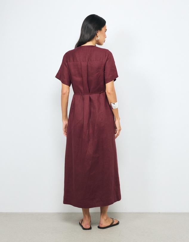 AERE - Cery Linen Short Sleeve Midi Dress