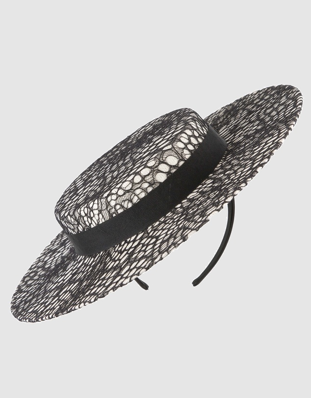 Max Alexander - White & Black lace-covered Boater Hat