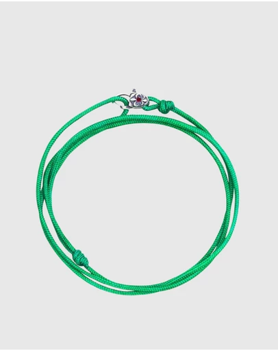 Nialaya Jewellery - Green Wrap-Around String Bracelet with Sterling Silver Lock