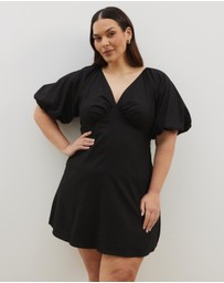 Atmos&Here Curvy - Kelly Linen Blend Puff Sleeve Mini Dress