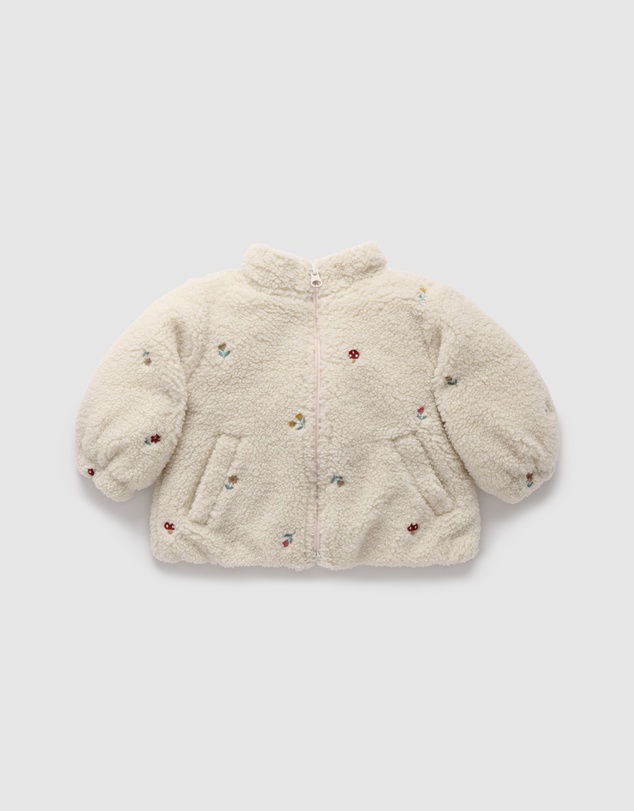 Purebaby - Fluffy Embroidered Jacket -Kids-Babies
