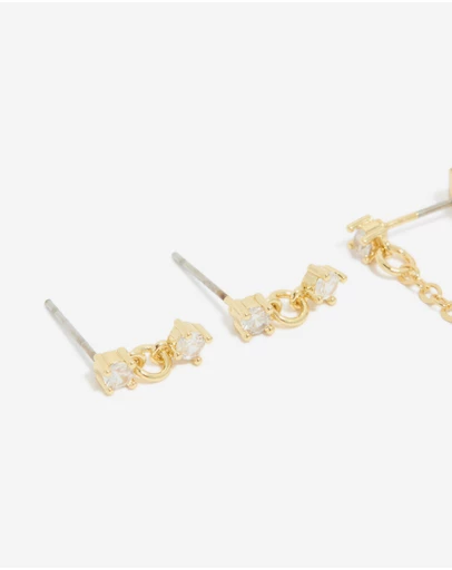 Lovisa - Gold Plated Brass Double Diamante Hoop & Stud Earrings 4-Pack
