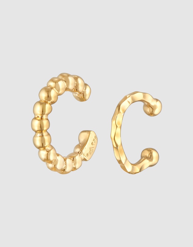Elli Jewelry - Earrings Earcuff Set Balls Hammered in 925 Sterling Silver Gold Plated