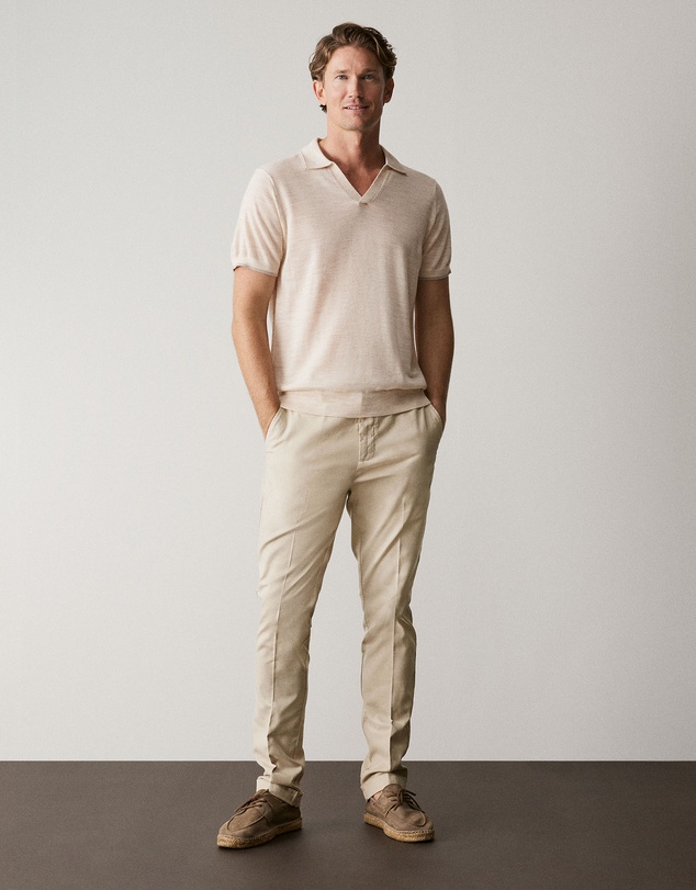 Trenery - Merino Knit Polo in Oatmeal