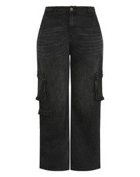 City Chic - Plus size Harley Fit Oaklyn Cargo Wide Leg Jean - black wash