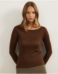 Atmos&Here - Wool Blend Boat Neck Long Sleeve Top