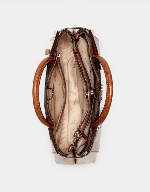 GUESS - Brown Melinda Triple Compartment Satchel Bag