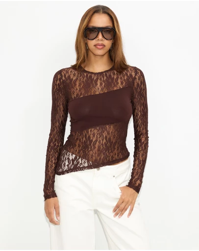Dazie - Spotlight Lace Long Sleeve Top