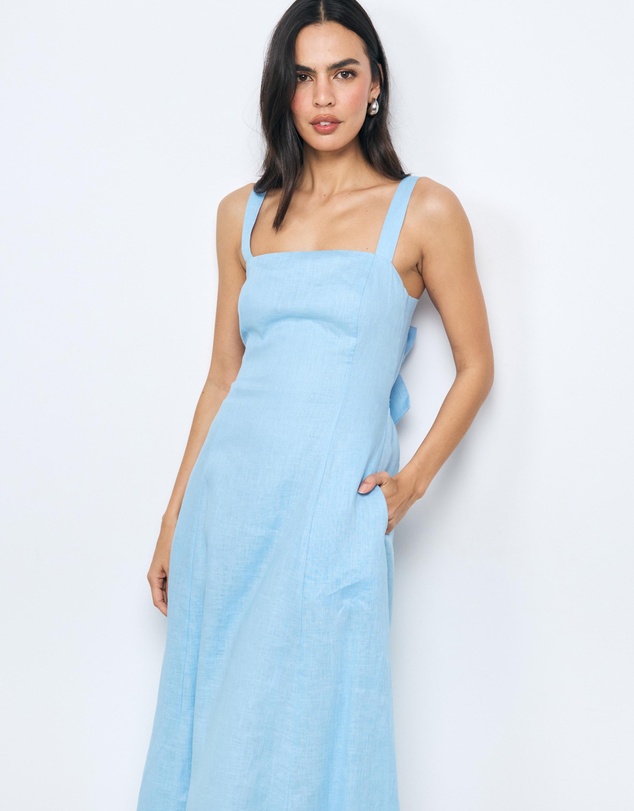 AERE - Lea Tie Back Linen Maxi Dress