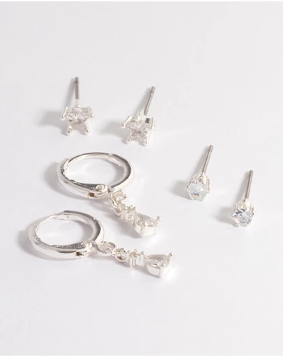 Lovisa - Silver Cubic Zirconia Star & Drop Earrings Pack