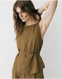 M.N.G - Moskito Linen-Blend Top With Bow