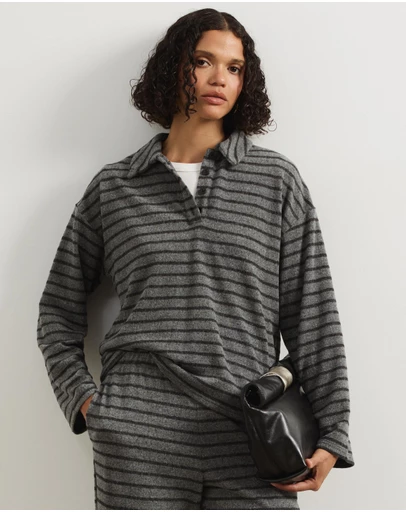 Atmos&Here - Mirabel Long Sleeve Jersey Polo Top