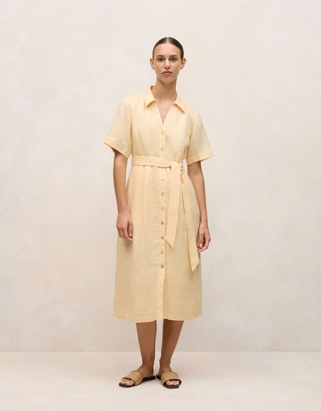 Trenery - Linen Button Detail Shirt Dress in Butter